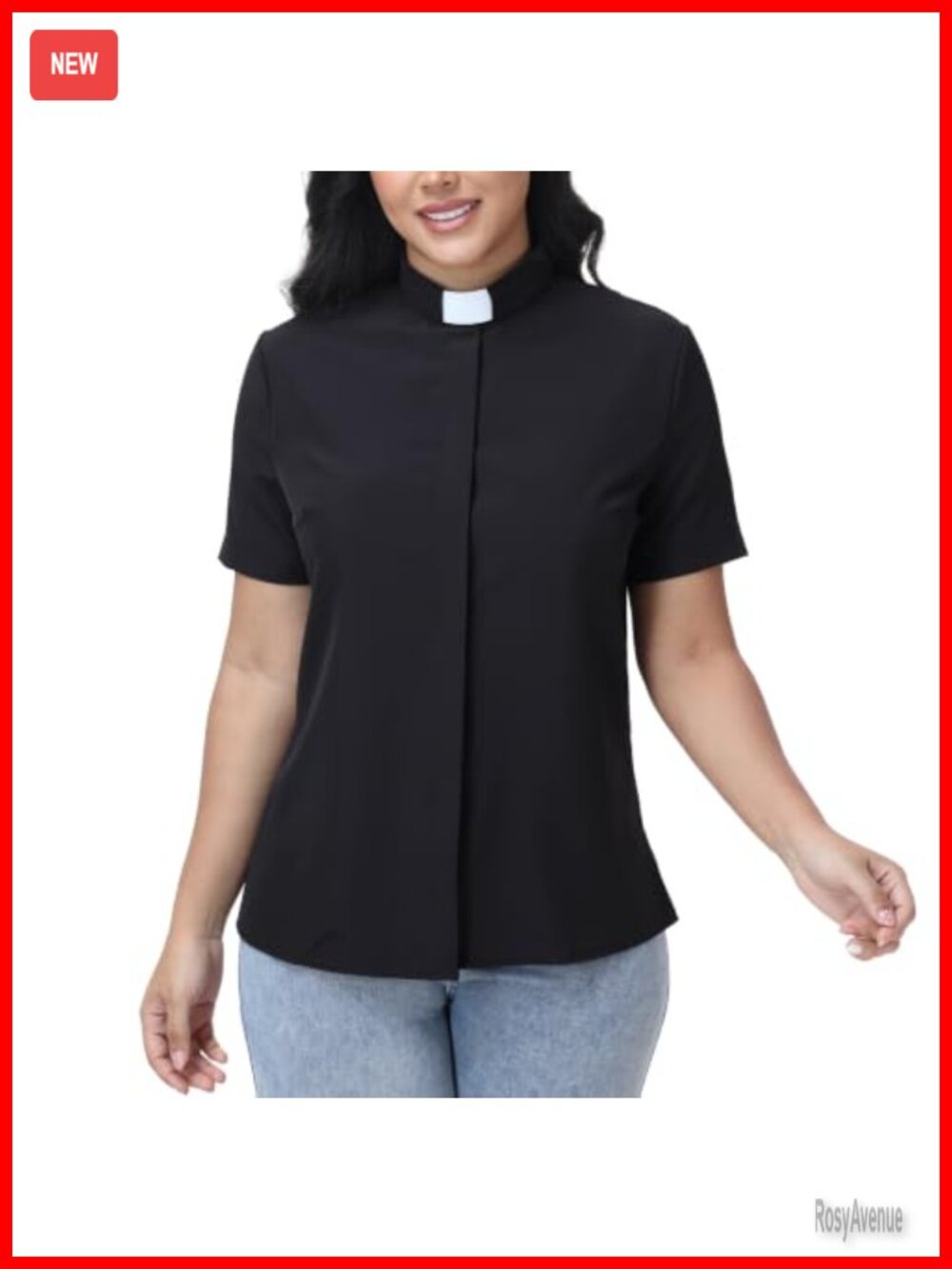 Women's Clergy Shirt Short Sleeve Tab Collar Hidden Placket Minister Pastor